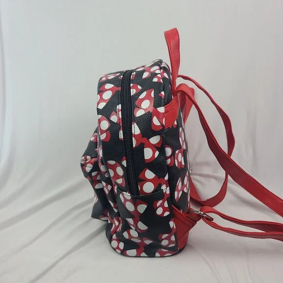Walt Disney World Parks Minnie Mouse Bows Mini Backpack Red Black Faux Leather - Picture 2 of 16